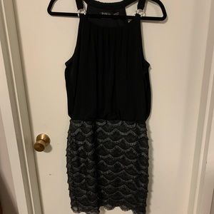 👗 Guess black and silver ruffle dress